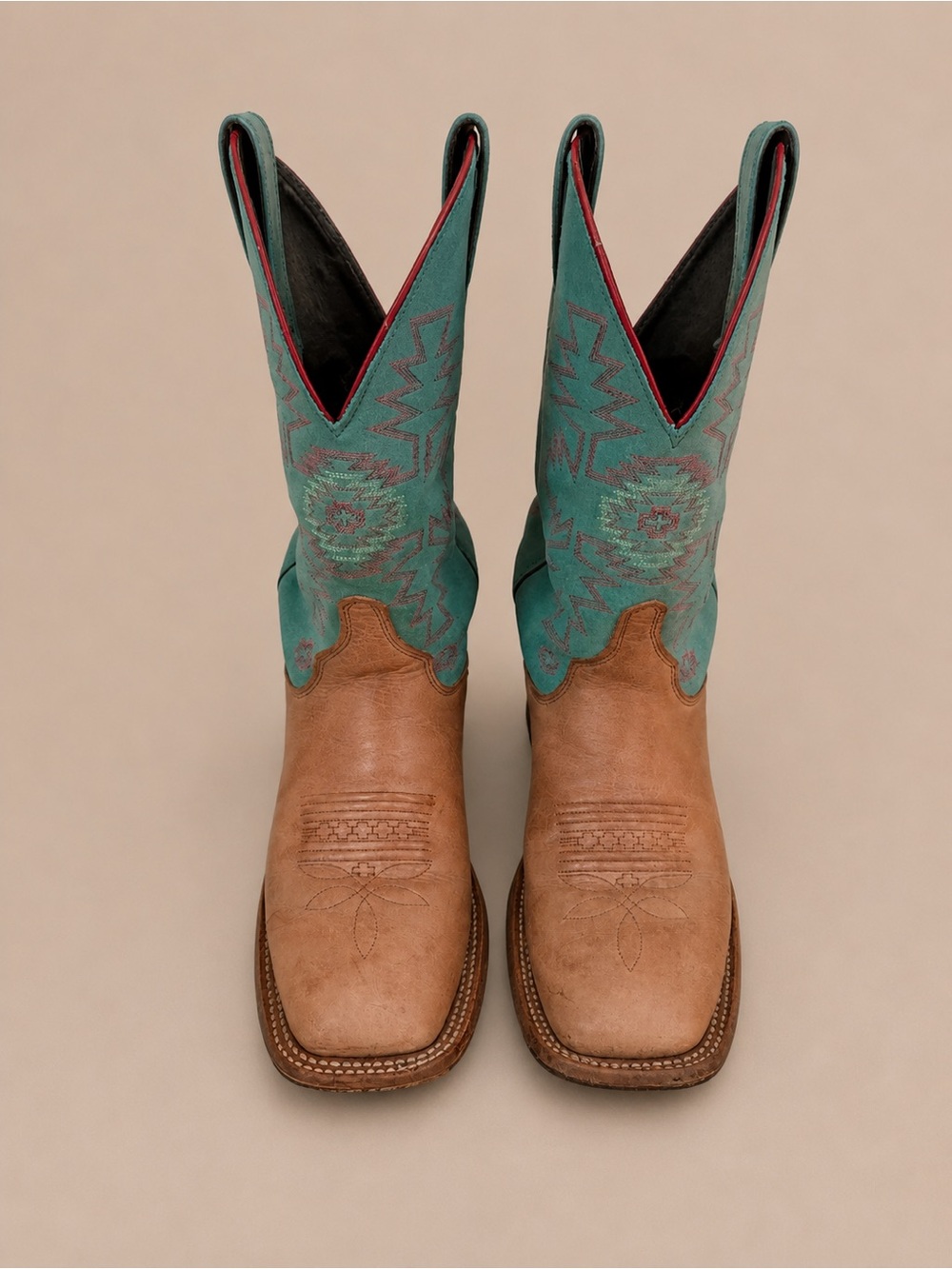 Justin Bent Rail BRL355 Turquoise Brown Leather Cowboy Boots 6.5B USA